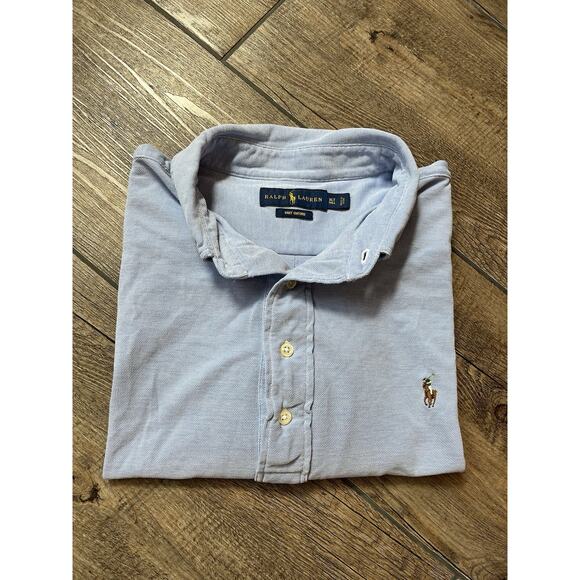 Ralph‎ Lauren Blue Knit Oxford Short Sleeve Polo Men’s Size XL Tall - Picture 1 of 8